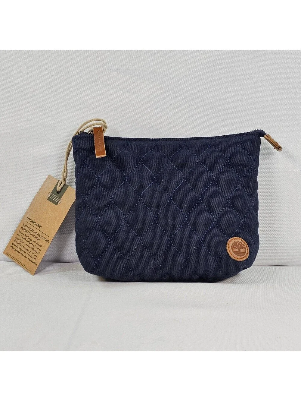 Timberland Quilted Canvas Pouch Navy Blue Travel Cosmetic Bag Zip Top New